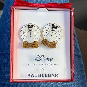 Disney Baublebar snow globe snowman Mickey Ears earring new